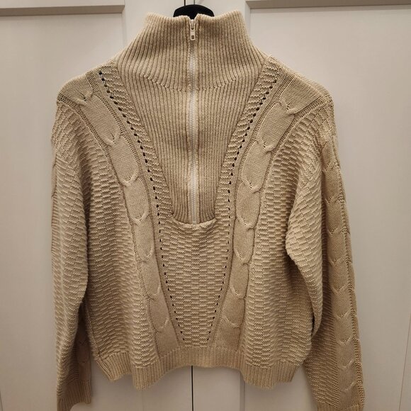 Beige Knit Half Zip Sweater - Picture 1 of 4